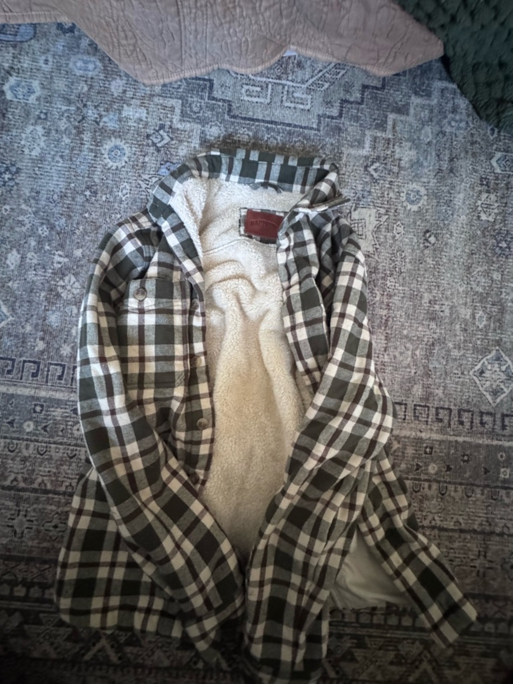 Cozy Sherpa-Lined Plaid Teddy Jacket - Olive & Cream